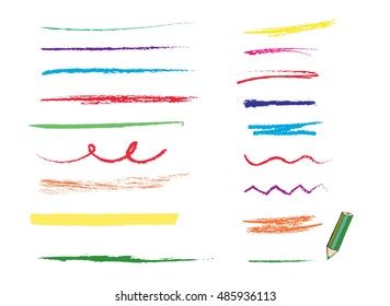 set of  diffrent strokes of colored pencils. vector highlighter elements