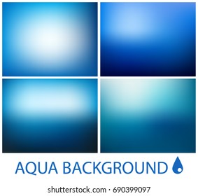 Set of Diffuse Aqua Backgrounds on White Substrate. Water Illustration on theme of Nature, Ecology, Nutrition and Cleanliness, for Design Solutions in Advertising, Posters and Manufacturing 