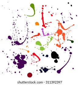 Conjunto de manchas de cores diferentes e salpicos de tinta Cada mancha é agrupada separadamente, existem 17 salpicos diferentes.