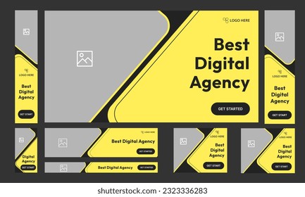 Set of digital agency web banner template design, geometric shape design, abstract vector banner template, fully customizable vector eps file format