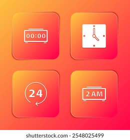 Set Digital alarm clock, Clock, 24 hours and  icon. Vector