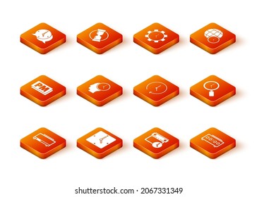 Set Digital alarm clock, Clock, PM, Time Management, Calendar and,  and Magnifying glass with icon. Vector