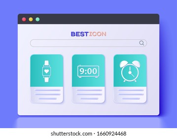 Set Digital alarm clock , Smart watch showing heart beat rate  and Alarm clock  icon. Vector