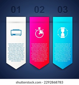 Ajuste reloj de alarma digital, reloj de pulsera y cristales antiguos. Plantilla de infografía empresarial. Vector