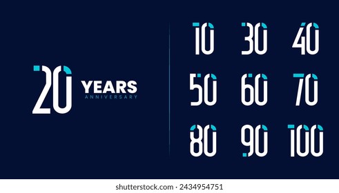 Set of digital anniversary logo. Number symbol with technology and modern concept for birthday event. Futuristic celebration icon