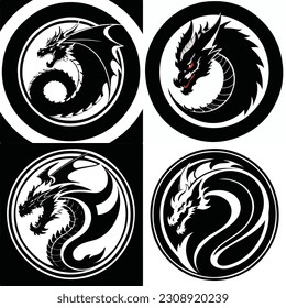 conjunto de arte digital cabeza de dragón logotipo arte ilustración vectorial luz