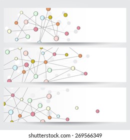 Set of digital backgrounds for communication, molecule structure vector illustration.