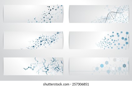 Set of digital backgrounds for dna molecule structure vector illustration.