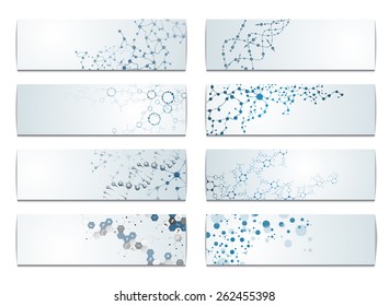 Set of digital backgrounds for dna molecule structure vector illustration.