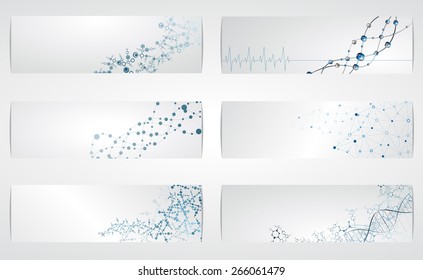 Set of digital backgrounds for dna molecule structure vector illustration.