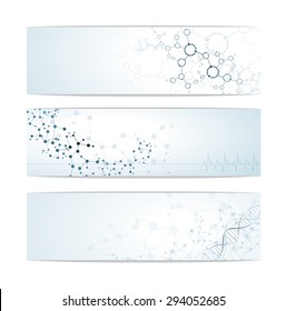 Set of digital backgrounds for dna molecule structure vector illustration.