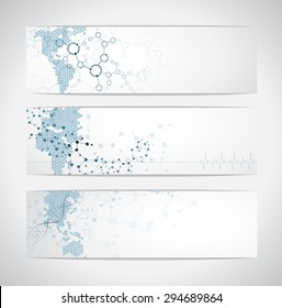 Set of digital backgrounds for dna molecule structure vector illustration.