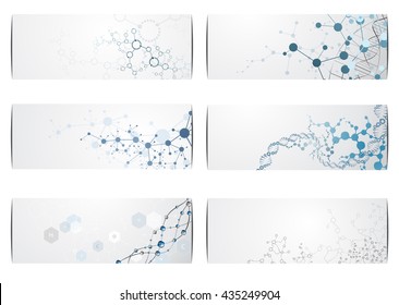 Set of digital backgrounds for dna molecule structure vector illustration.