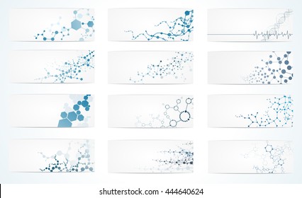 Set of digital backgrounds for dna molecule structure vector illustration.