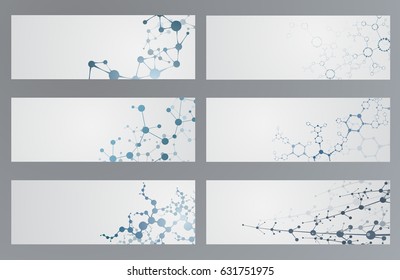 Set of digital backgrounds for dna molecule structure vector illustration.