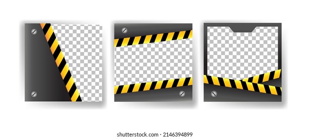 Set Of Digital business marketing banner for social media post template. Black And Yellow Stripes, Industrial warning background. Suitable for social media posts and web internet advertising.