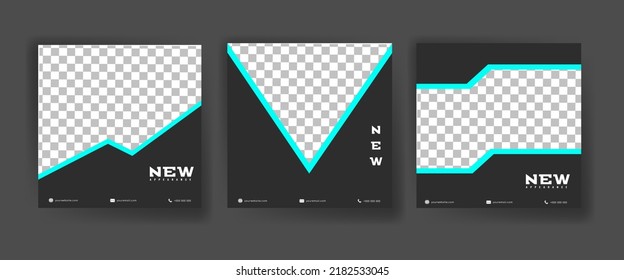 Set Of Digital business marketing banner for social media post template. Blue Neon Background. Technology Theme. Suitable for social media posts and web advertising.