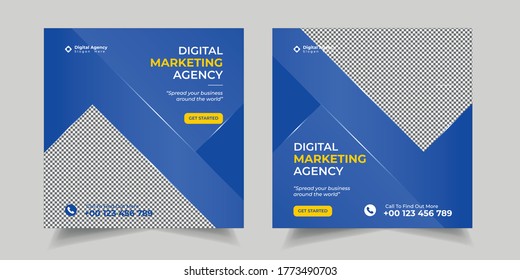 Set Digital Business Marketing Social Media Banner, Post Template for Digital Marketing. Square Flyer Template with Editable web Banner, Digital Marketing Agency