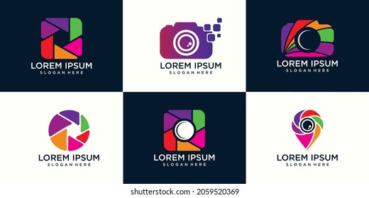 set of digital camera logo design and Camera Location Logo . Logo Vector Camera Icon