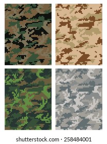 Set of  digital camouflage pattern. Fashionable digital camouflage pattern, vector illustration