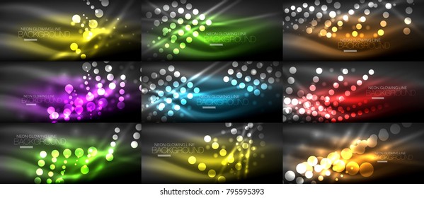 Conjunto de luces de neón de círculo digital fondo abstracto, diseño de tecnología vectorial con efectos de luz