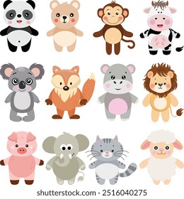 Set digital collage of adorable animals standing
