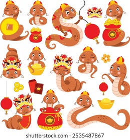 Conjunto de collage digital de serpiente china linda Año Nuevo 2025