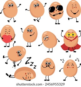 Set digital collage of funny egg character mascot