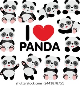 Set digital collage of I love pandas