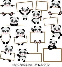 Set digitale Collage von Panda mit leeren Bannern