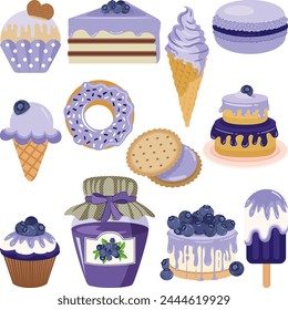 Conjunto de collage digital de dulces hechos con arándanos