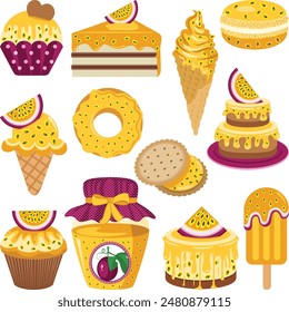 Set digital collage of sweets made with passion fruit