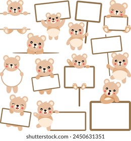 Conjunto de collage digital de oso de peluche con Anuncios en blanco