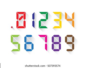 Set of digital colorful numbers in a flat design, each digit separately. Vector