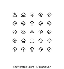 Set of digital, connection, cloud, computing outline style icon - vector