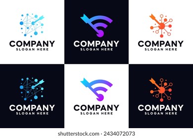 set of digital connection , signal , technology ,arrow point , logo design template.