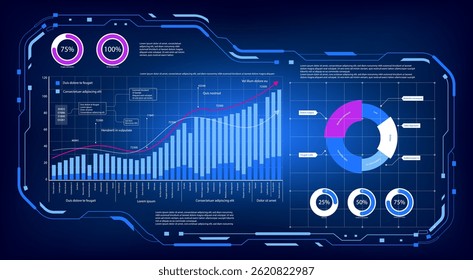 Set of digital dashboard UI screens with analytics, charts, graphs, calendar, and financial data. Vector business background for statistics, infographics, and application interface presentations.