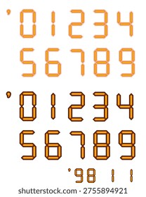 Set of Digital Date Stamp Numbers for Film Camera Effect, Retro Orange 7-Segment Digital Font Icons, Nostalgic Time Stamp Displayvector