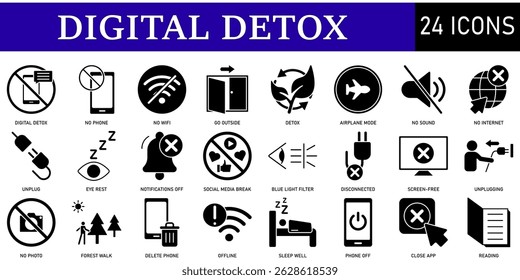 Conjunto de ícones de desintoxicação digital ou símbolos Vetor arquivo totalmente editável.