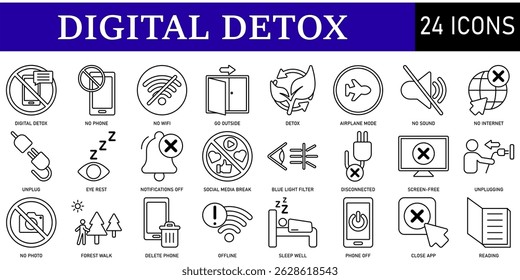 Set of digital detox Icons or symbols Vector fully editable file.