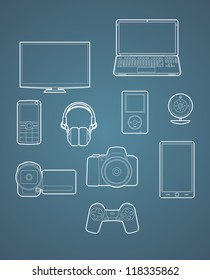 Set of digital device icon contours. Vector illustration.