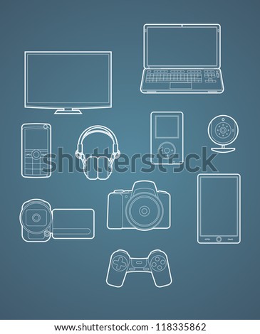 Set of digital device icon contours. Vector illustration.