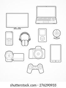 Set of digital devices icons. Electronic devices outlines isolated on white.
