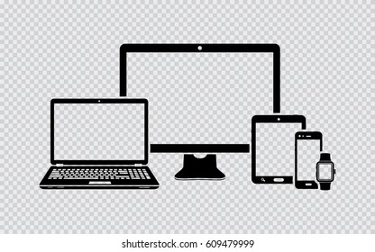 Set of digital devices icons on transparent background