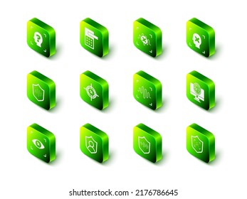 Ajuste el bloqueo digital de puertas, reconocimiento de voz de rechazo, cara, Monitor con huella dactilar, Escudo, voz y icono de protección del usuario. Vector