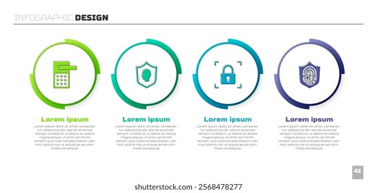 Set Digital door lock, User protection, Fingerprint with and shield. Business infographic template. Vector