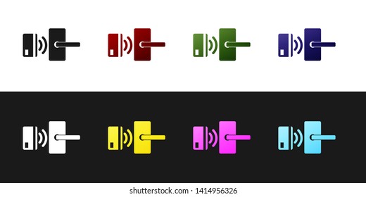 Set Digital door lock with wireless technology for unlock icon isolated on black and white background. Door handle sign. Security smart home of concept. Vector Illustration