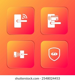 Set Digital door lock with wireless, ,  and Shield and eye icon. Vector