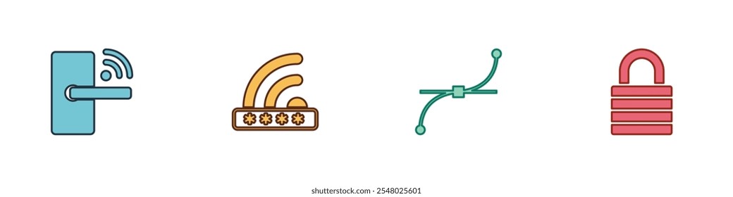 Set Digital door lock with wireless, Wifi locked, Bezier curve and Lock icon. Vector