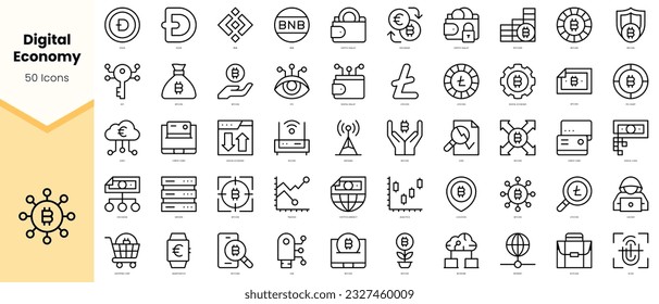 Set of digital economy Icons. Simple line art style icons pack. Vector illustration